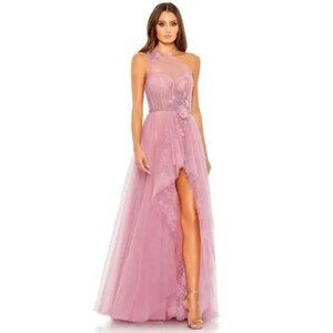 MAC DUGGAL Dress Size 10 Evening Gown Pink Tulle One Shoulder High Low NEW